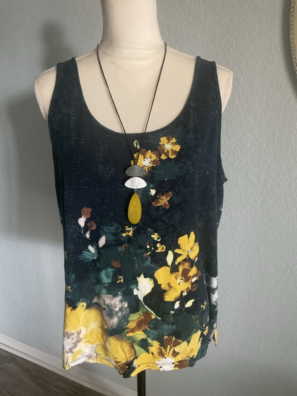 Chico's Black Tank with Yellow Floral Print
